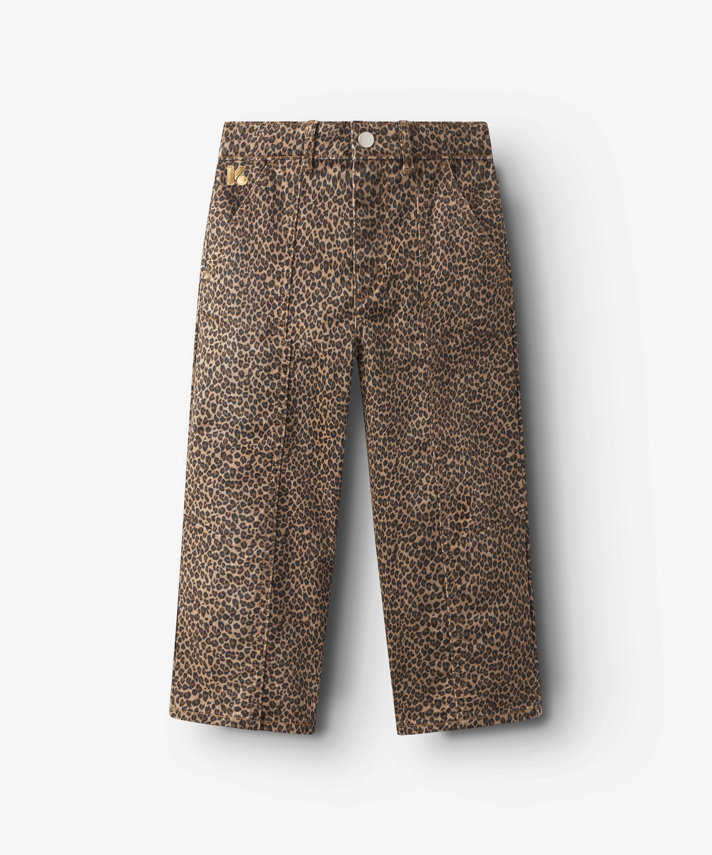 Pantalon enfant imprimé léopard, forme légèrement ballon avec poches italiennes
