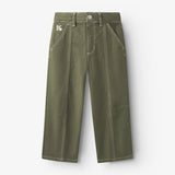 Pantalon enfant en twill kaki, forme légèrement ballon avec poches italiennes