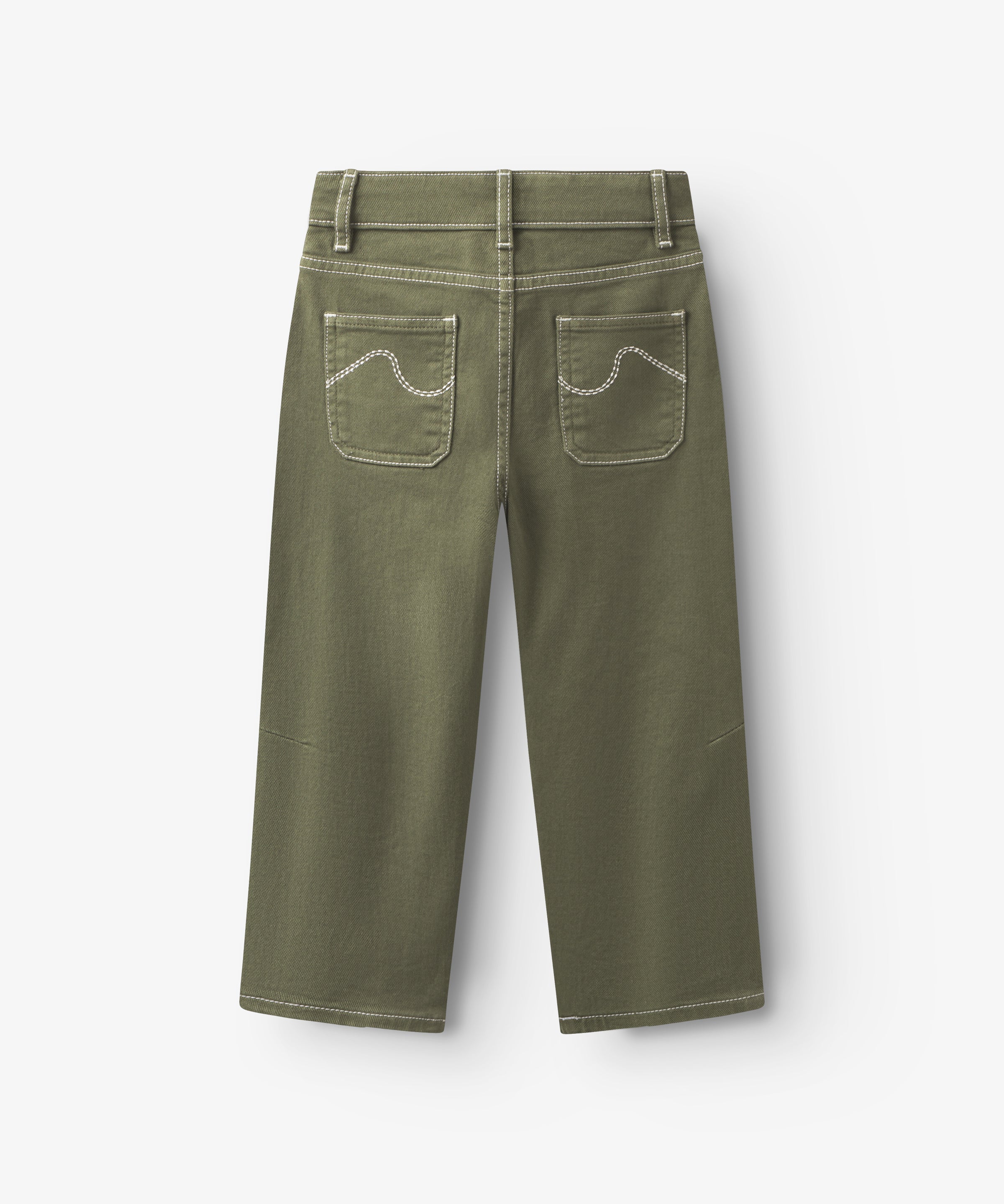 Pantalon enfant en twill kaki, forme légèrement ballon avec poches italiennes