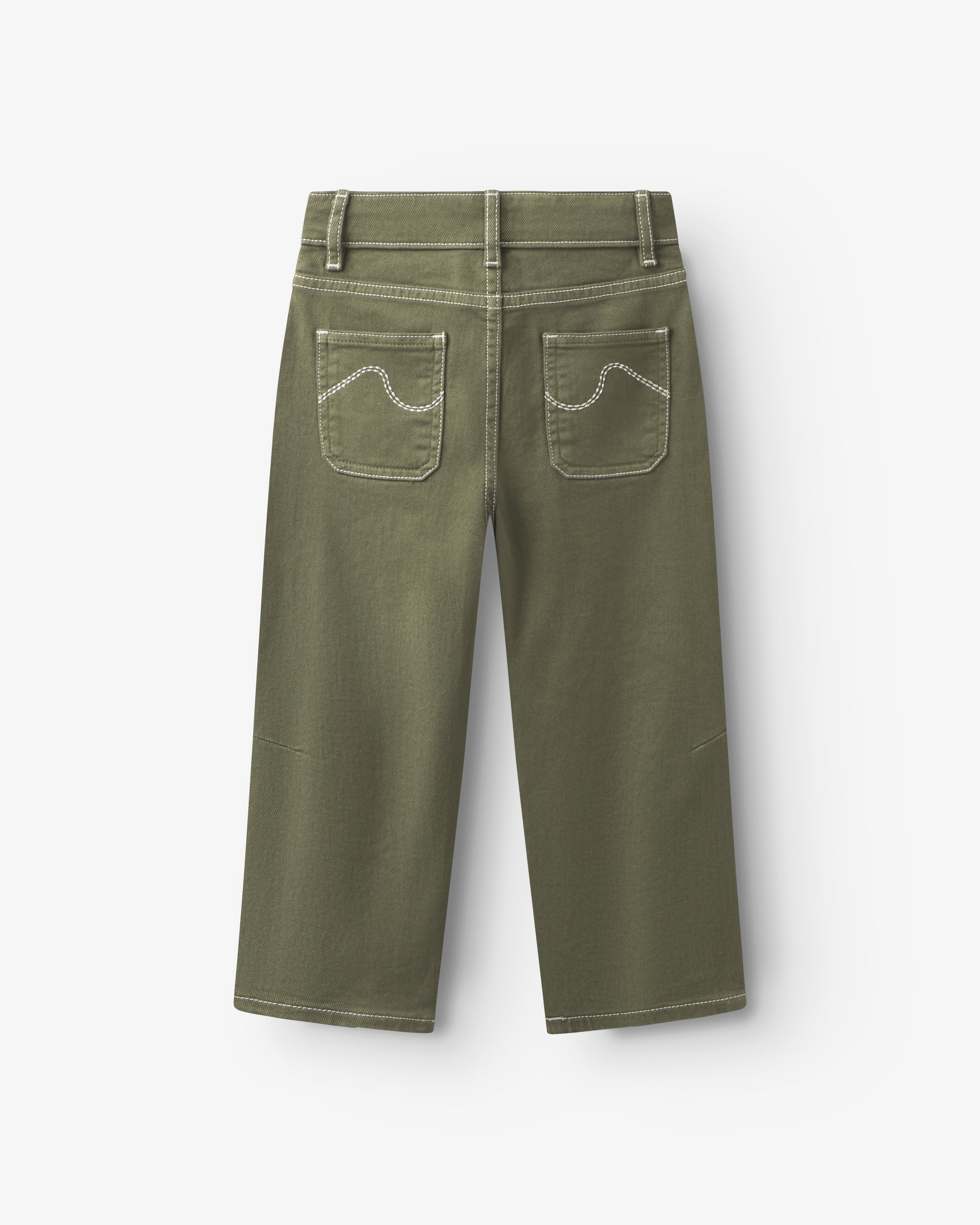 Pantalon enfant en twill kaki, forme légèrement ballon avec poches italiennes