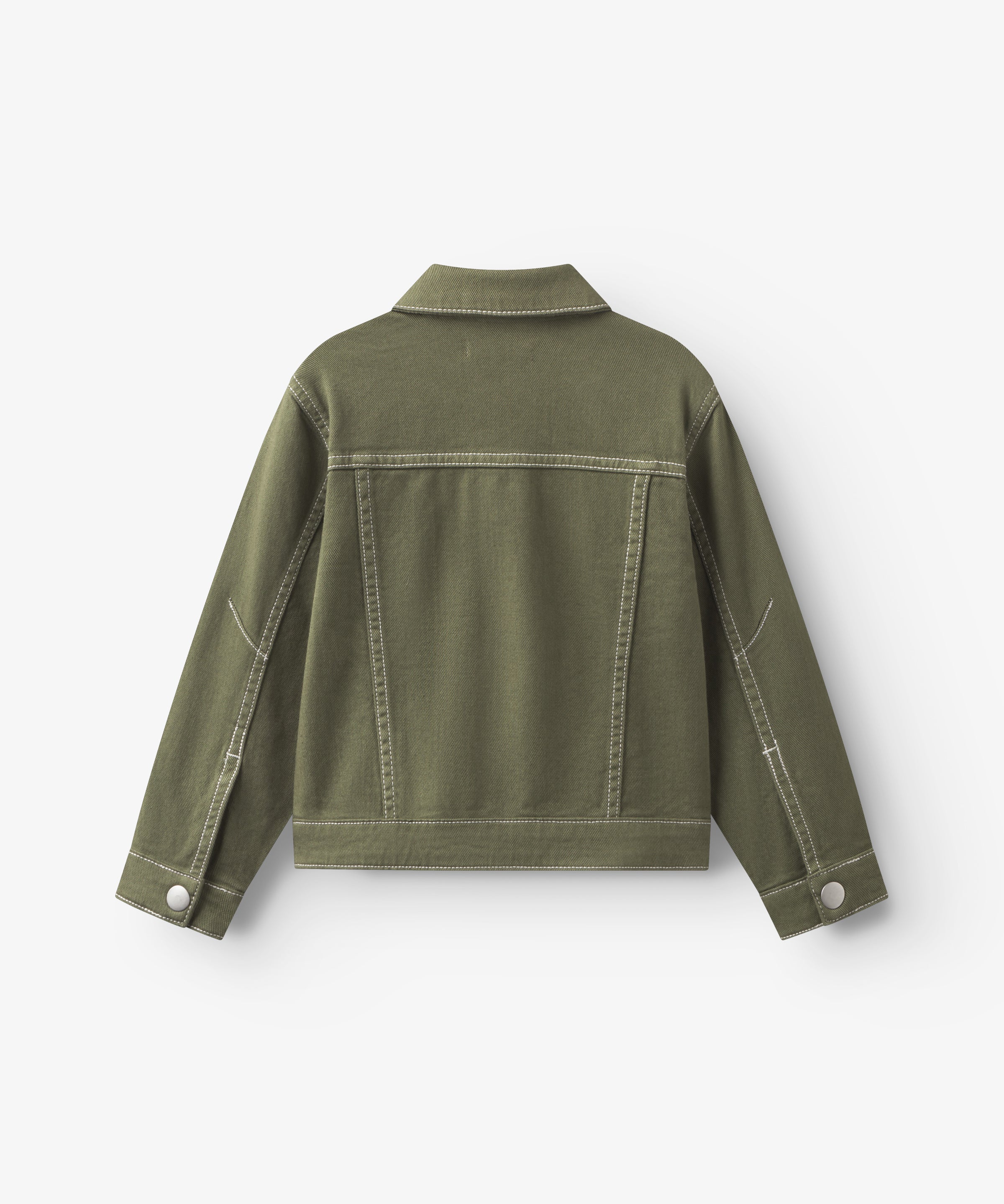 Veste enfant en twill vert kaki avec manches ballon et col en pointe