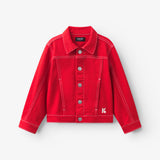Veste enfant en twill rouge avec manches ballon et col en pointe